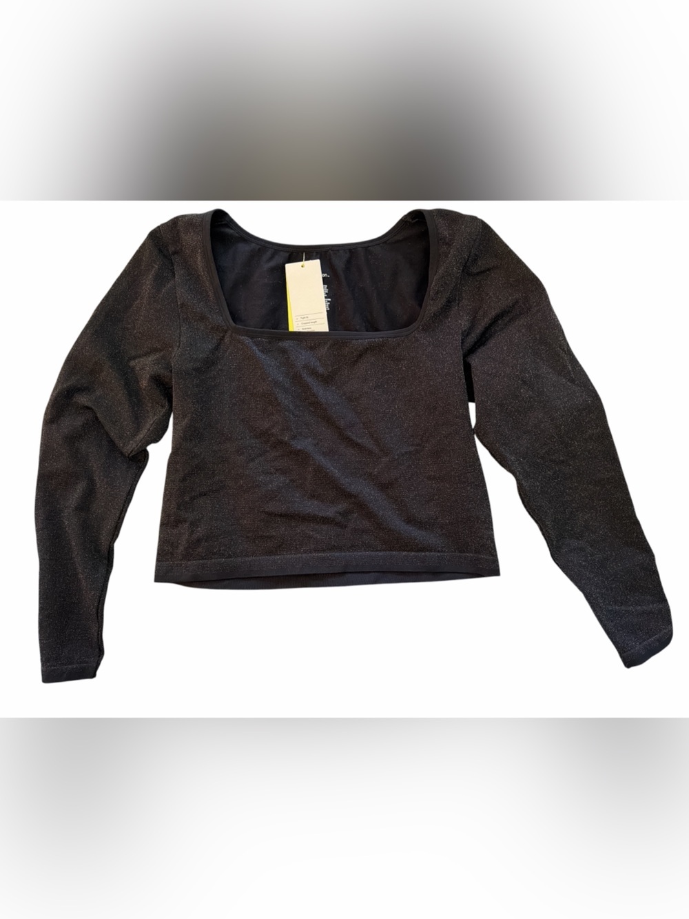 all in motion Black Glitter Long Sleeve Square Neck Crop Top NWT